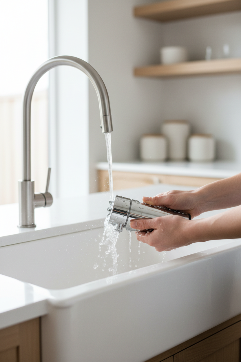 Easy cleanup - washing modern kitchen gadget under running water