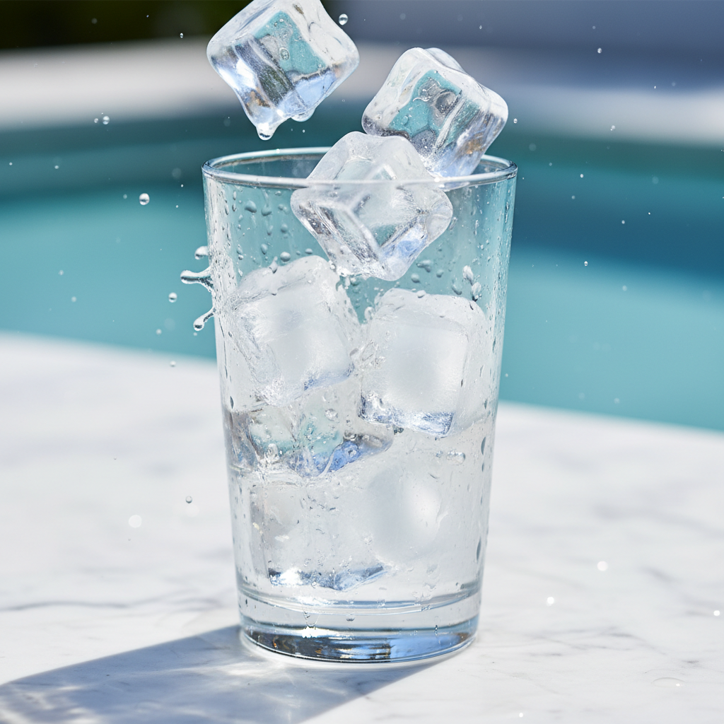 Small thin ice cubes from countertop ice maker compared to normal size