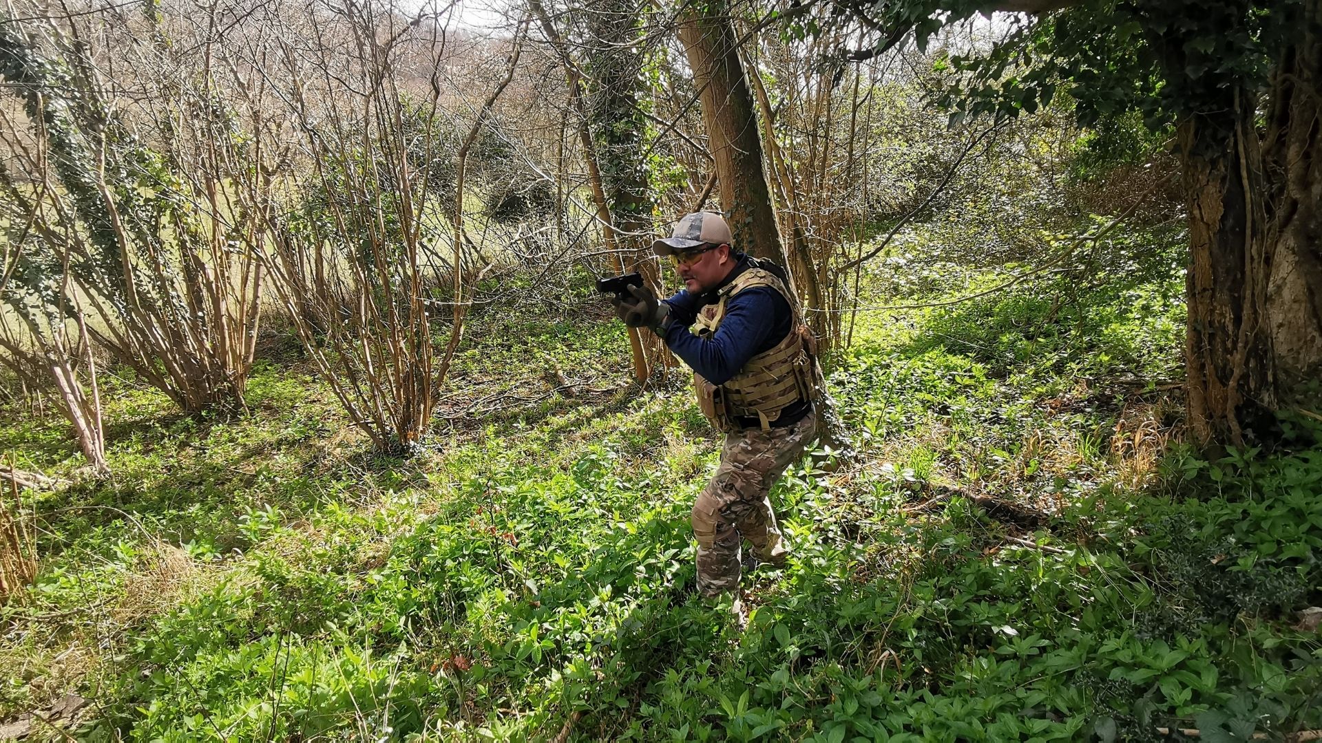 Corporate airsoft team building activity in Kent woodland
