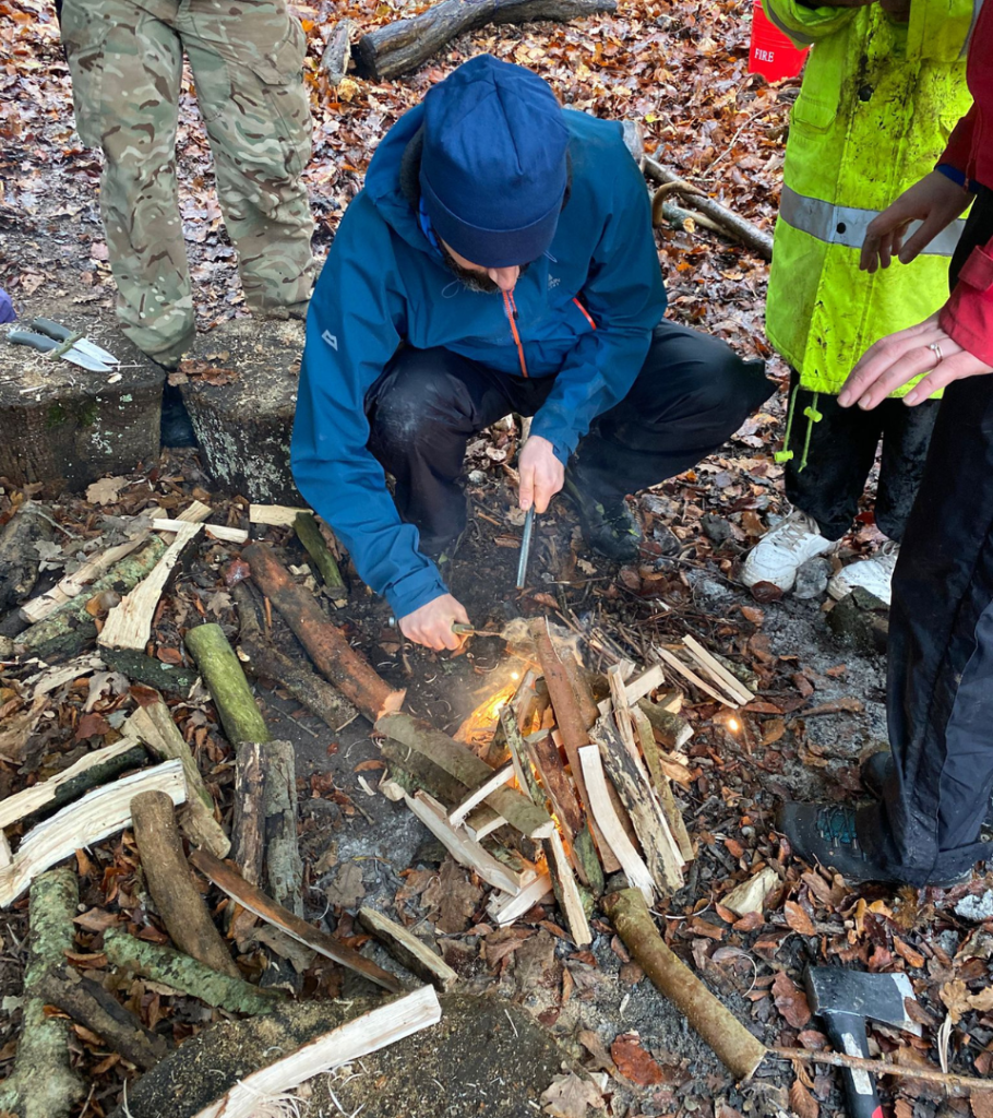 Fire lighting at Into The Woods bushcraft event