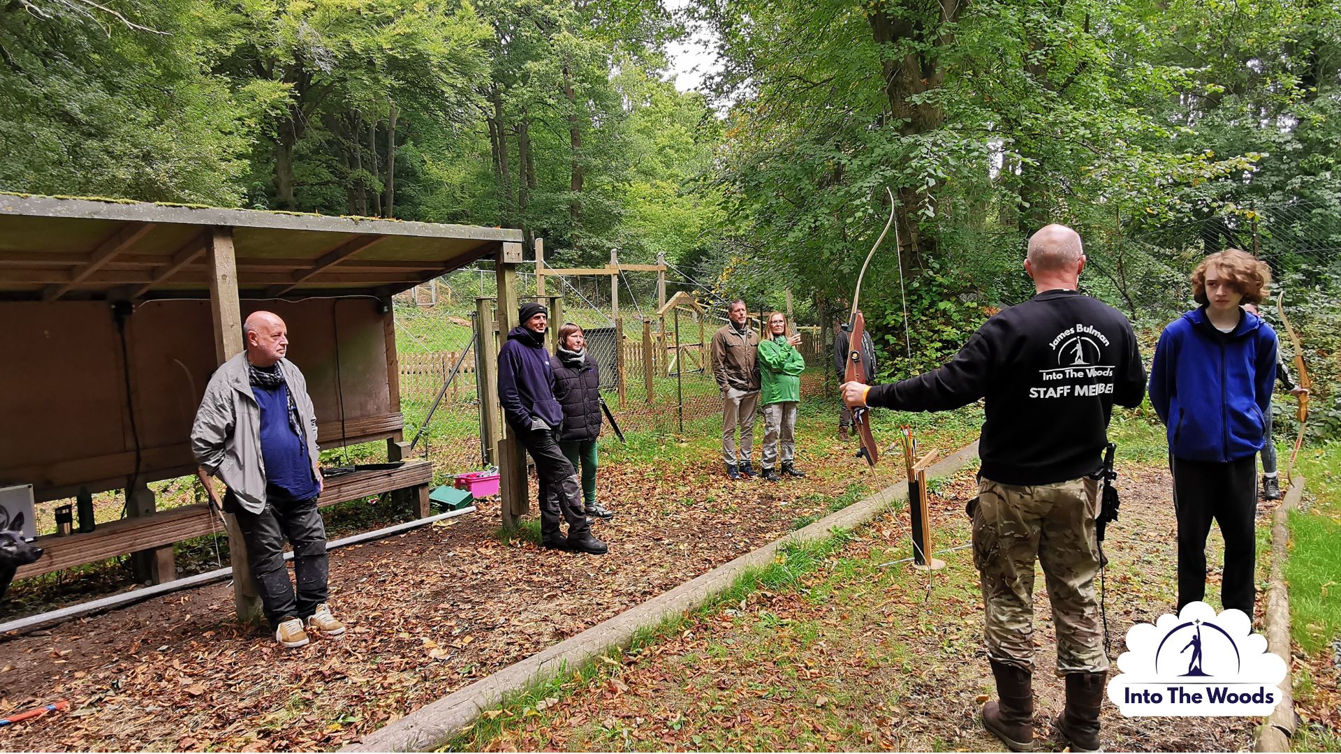 Archery Kent - group of participants shooting at targets in woodland