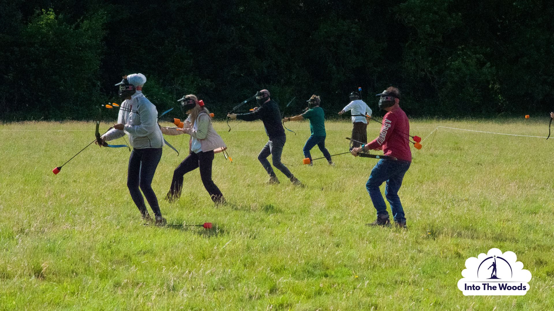 Archery Tag Kent - group with bows and foam arrows ready for battle