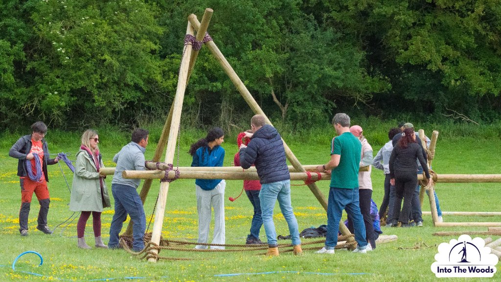 Large-Scale Pioneering - group building large timber structure outdoors