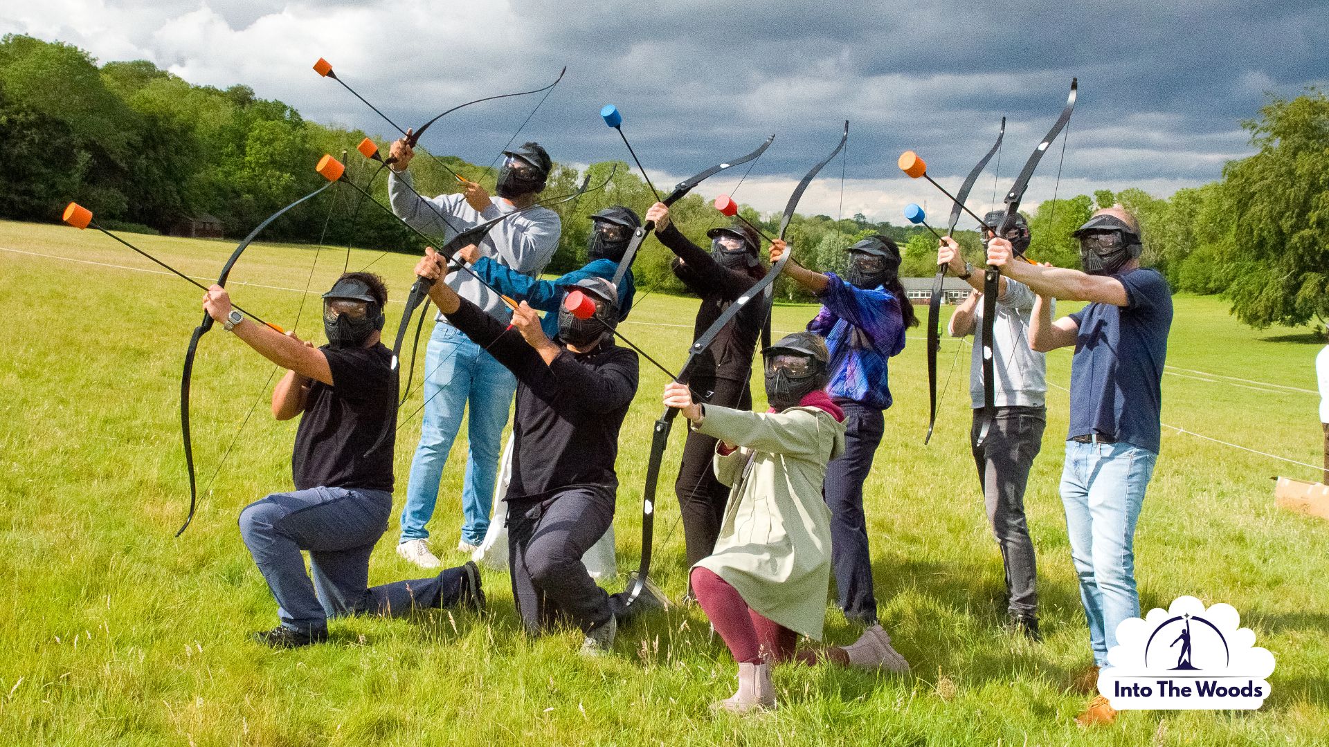 Archery Tag Kent - action shot of players dodging foam-tipped arrows