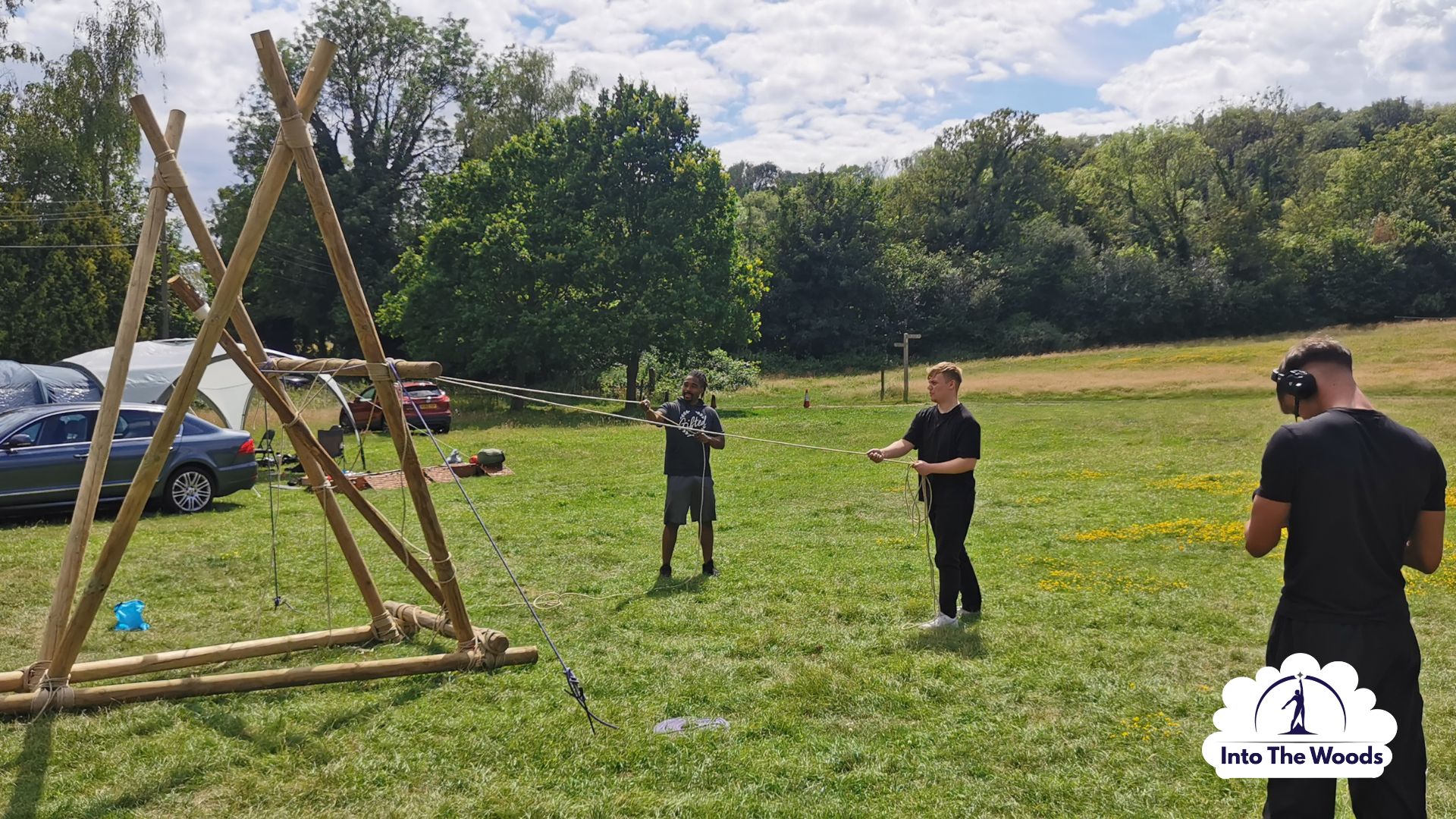Siege Building Kent - participants enjoying the activity in woodland