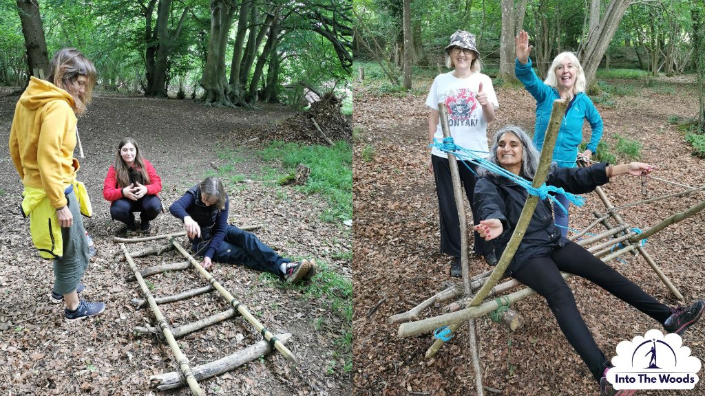 Pioneering - group building rope and lashing structures in woodland