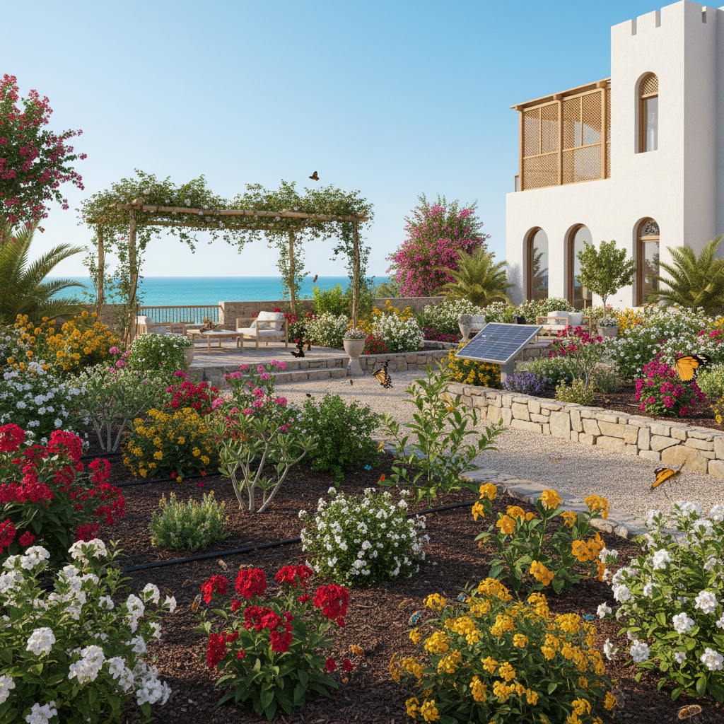 Eco-friendly organic garden in Oman with no pesticides flowering plants and butterflies sustainable landscaping Muscat
