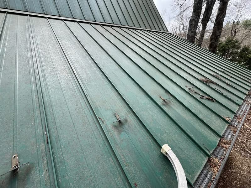 metal roof soft wash removing algae and pollen buildup before cleaning in Blowing Rock, NC