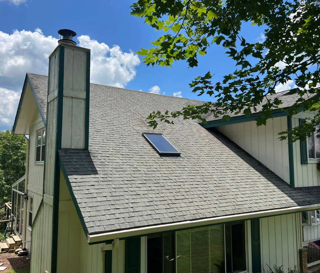 asphalt roof soft wash removing black algae streaks after cleaning in Boone, NC
