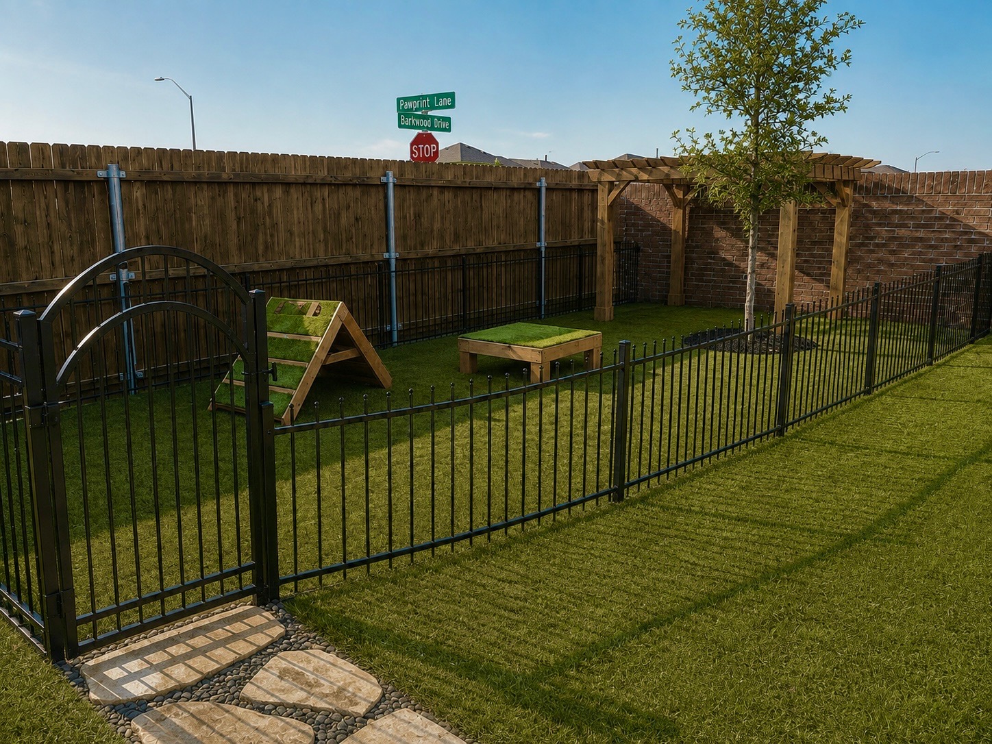 Dog run built by Premiere Rock & Landscaping
