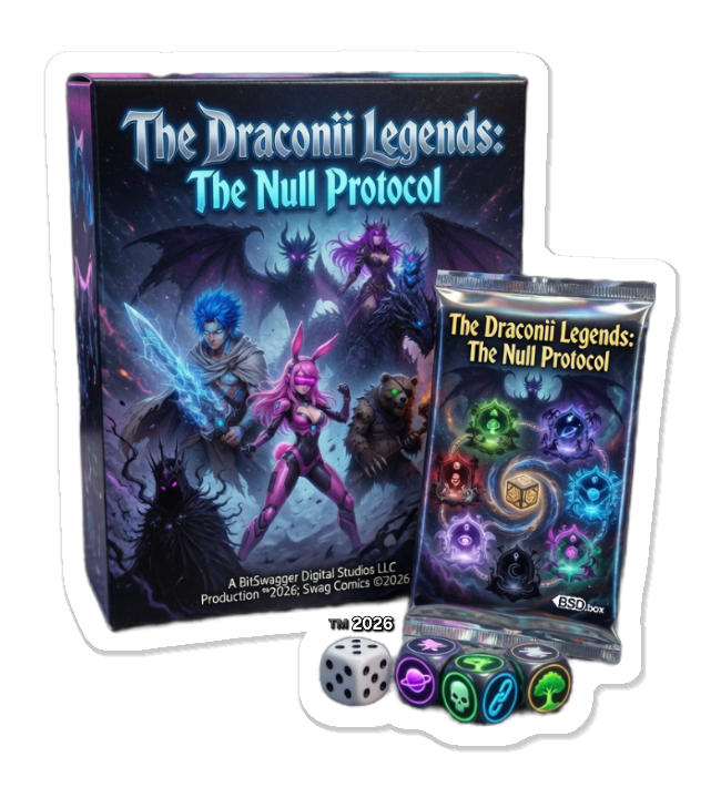 The Draconii Legends: The Null Protocol — Game Box, Booster Pack & Dice