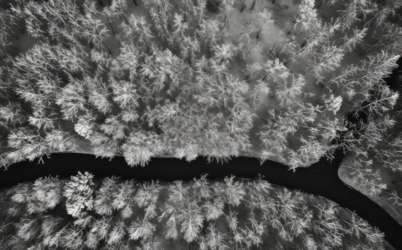 Thermal infrared view revealing heat signatures of animals hidden in foliage