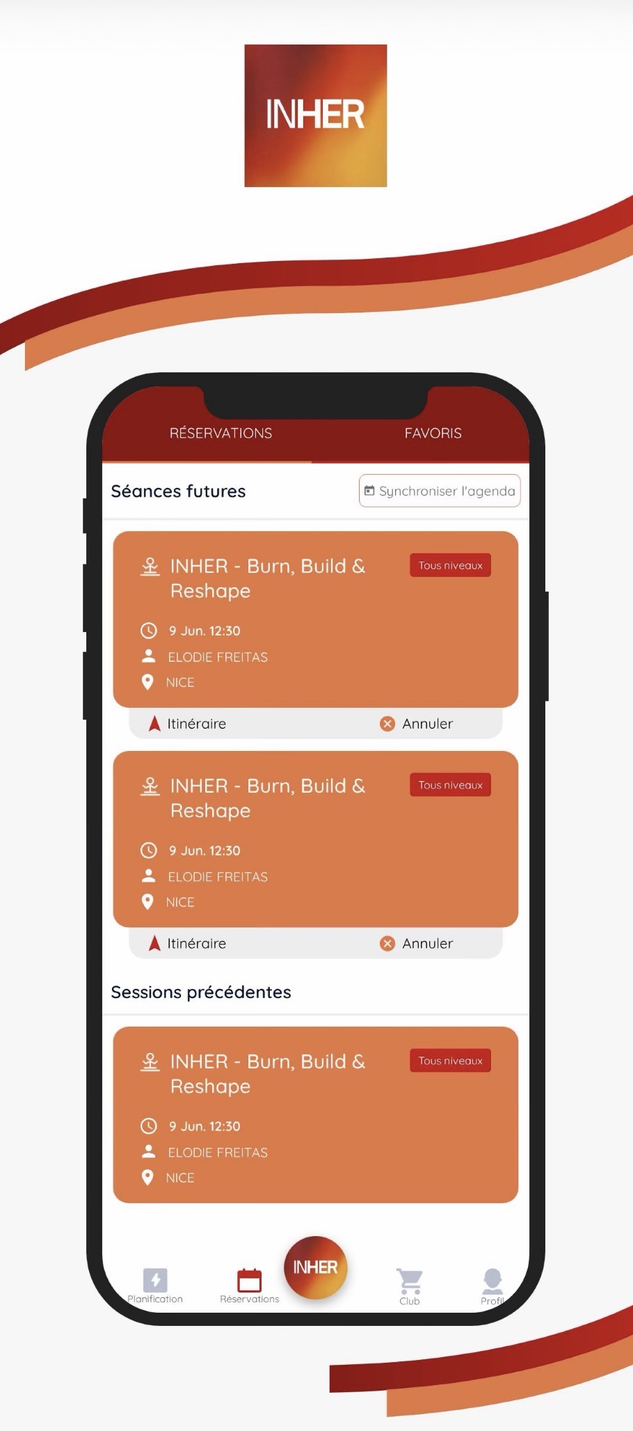 Application INHER — Réservations
