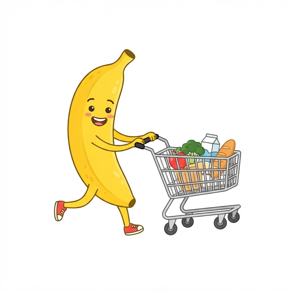 Mr. Cheap pushing cart
