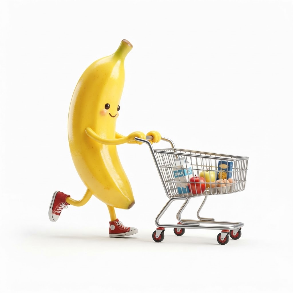 Mr. Cheap with shopping cart