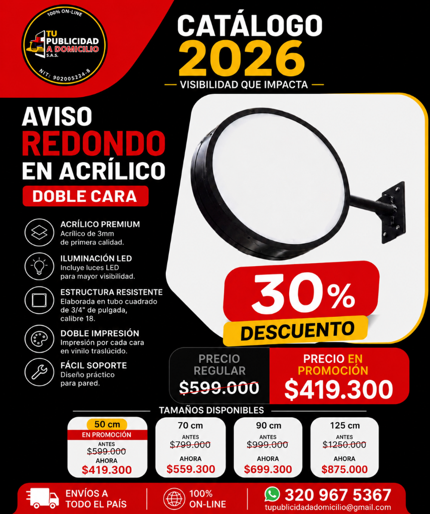 Aviso Redondo en Acrílico Doble Cara