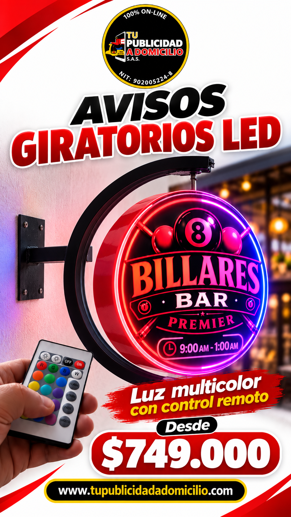 Aviso Giratorio con Luz Multicolor y Control Remoto