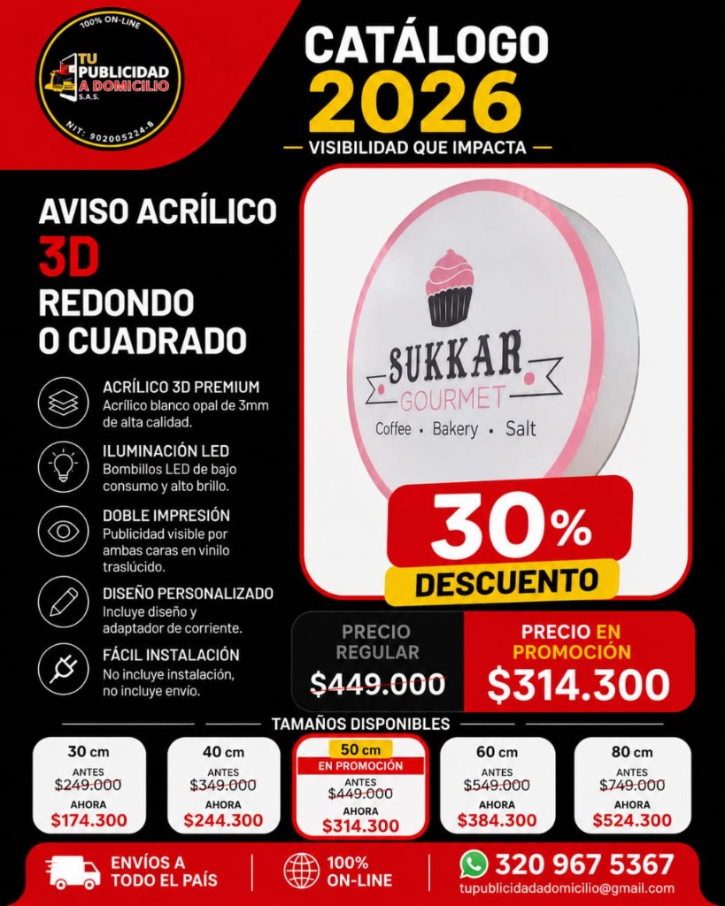 Aviso Acrílico 3D Redondo o Cuadrado