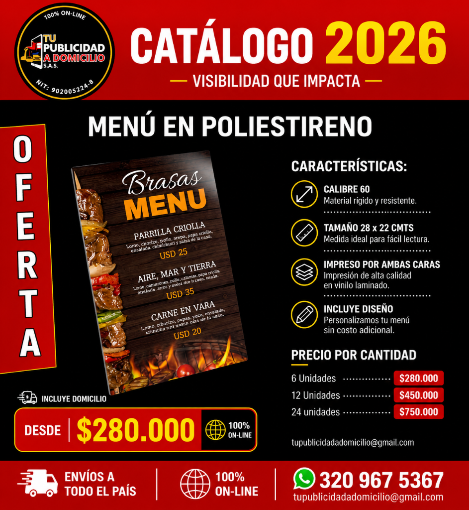 Menú en Poliestireno