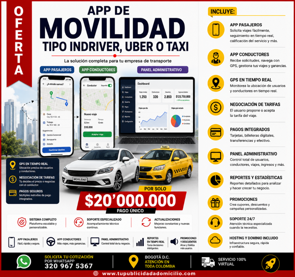 App de Movilidad tipo InDriver, Uber o Taxi