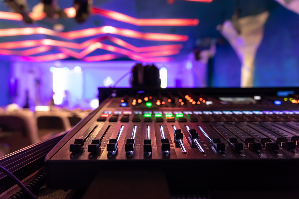 Professional mixing console at a large event