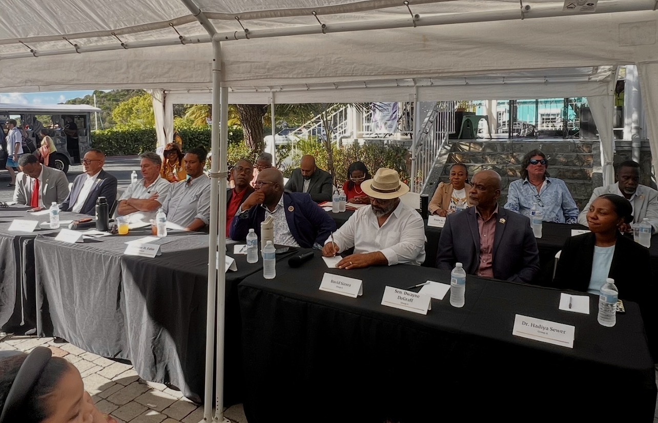 St. Thomas–St. John District Senate candidates seated at a public senatorial forum in Cruz Bay, St. John.