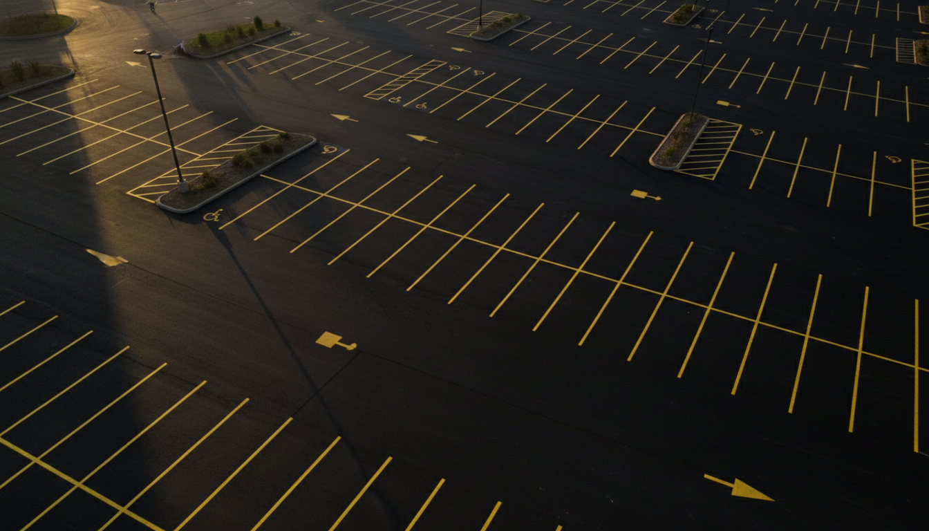 Aerial view of professionally paved commercial parking lot in Atlanta