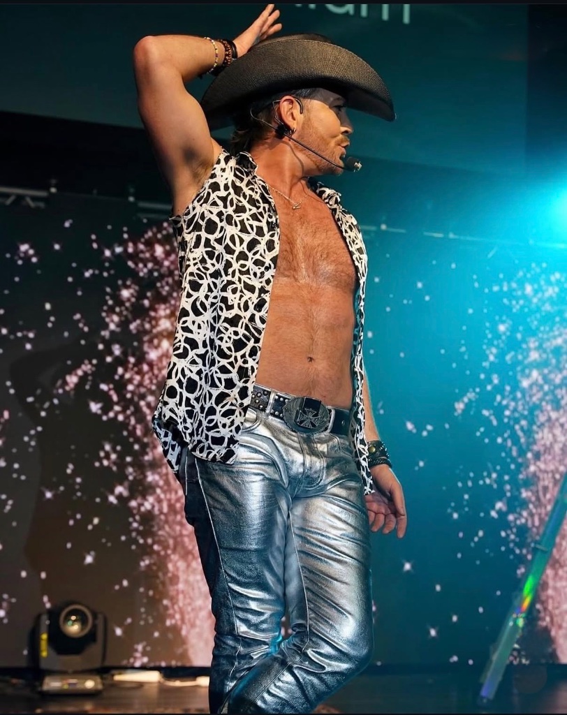 Teal sparks and silver pants