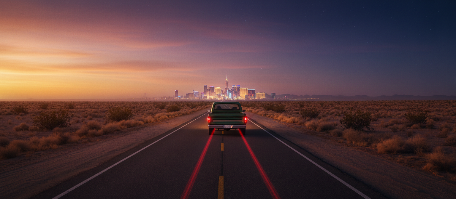 Desert highway stretching toward the horizon at dusk