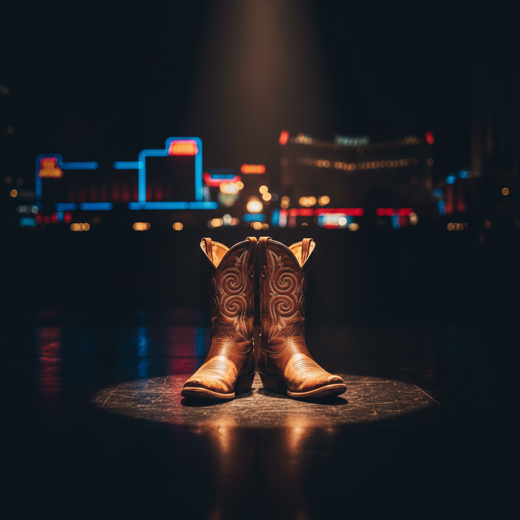 Cowboy boots on a polished stage floor
