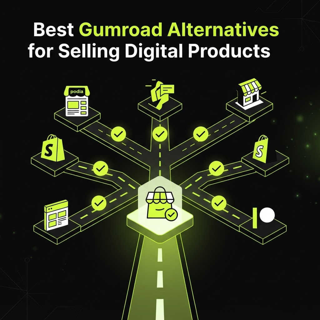 Comparison of Gumroad alternatives for selling digital products, showing storefront features, fees, and platform capabilities