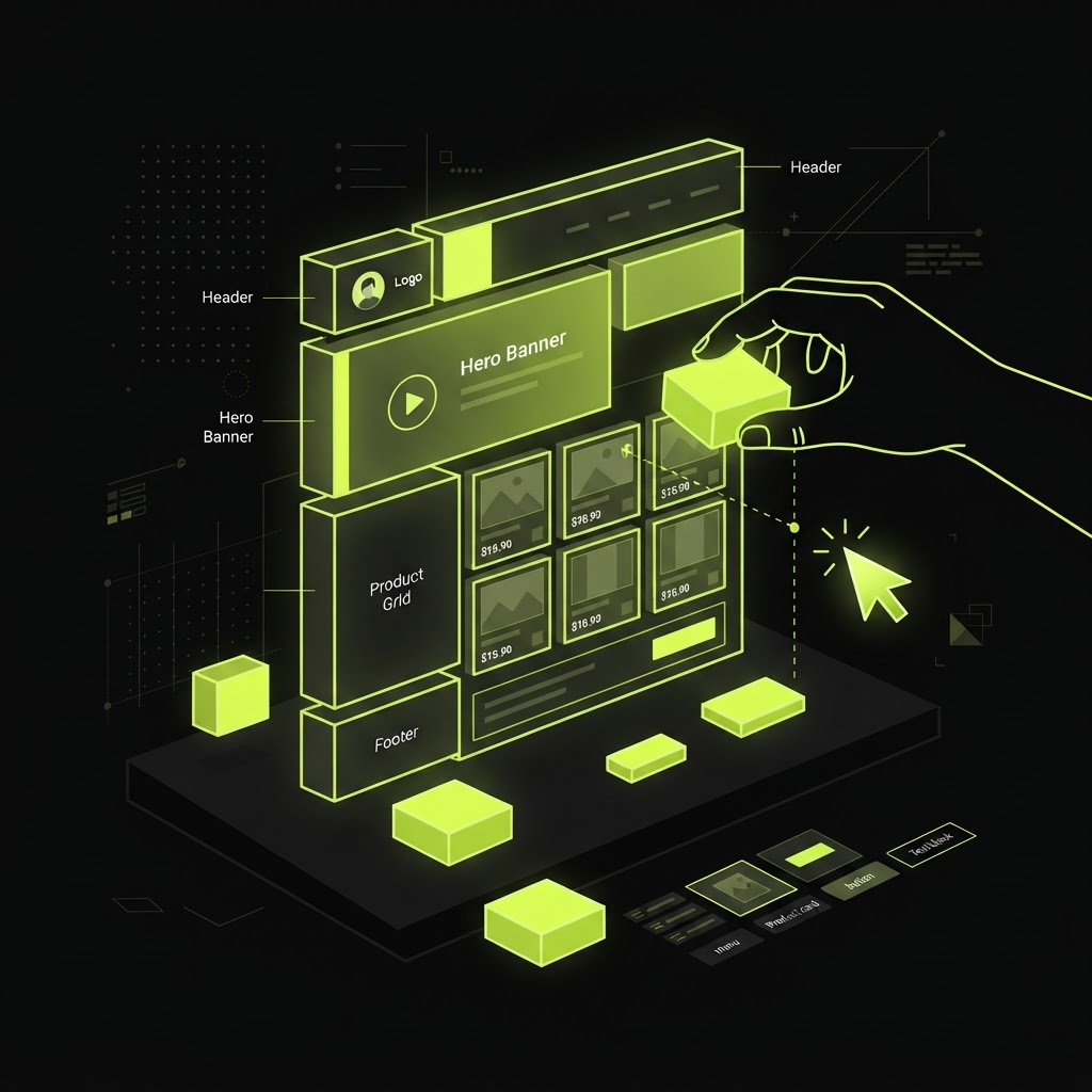Creator storefront builder showing customizable online store with products, branding, and checkout
