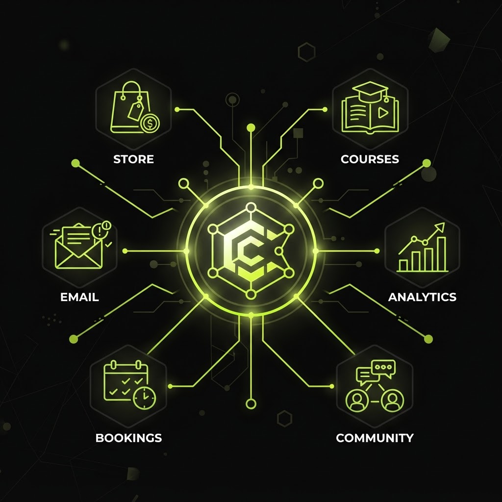 Comparison of all-in-one creator platforms showing integrated tools for selling, marketing, and growing