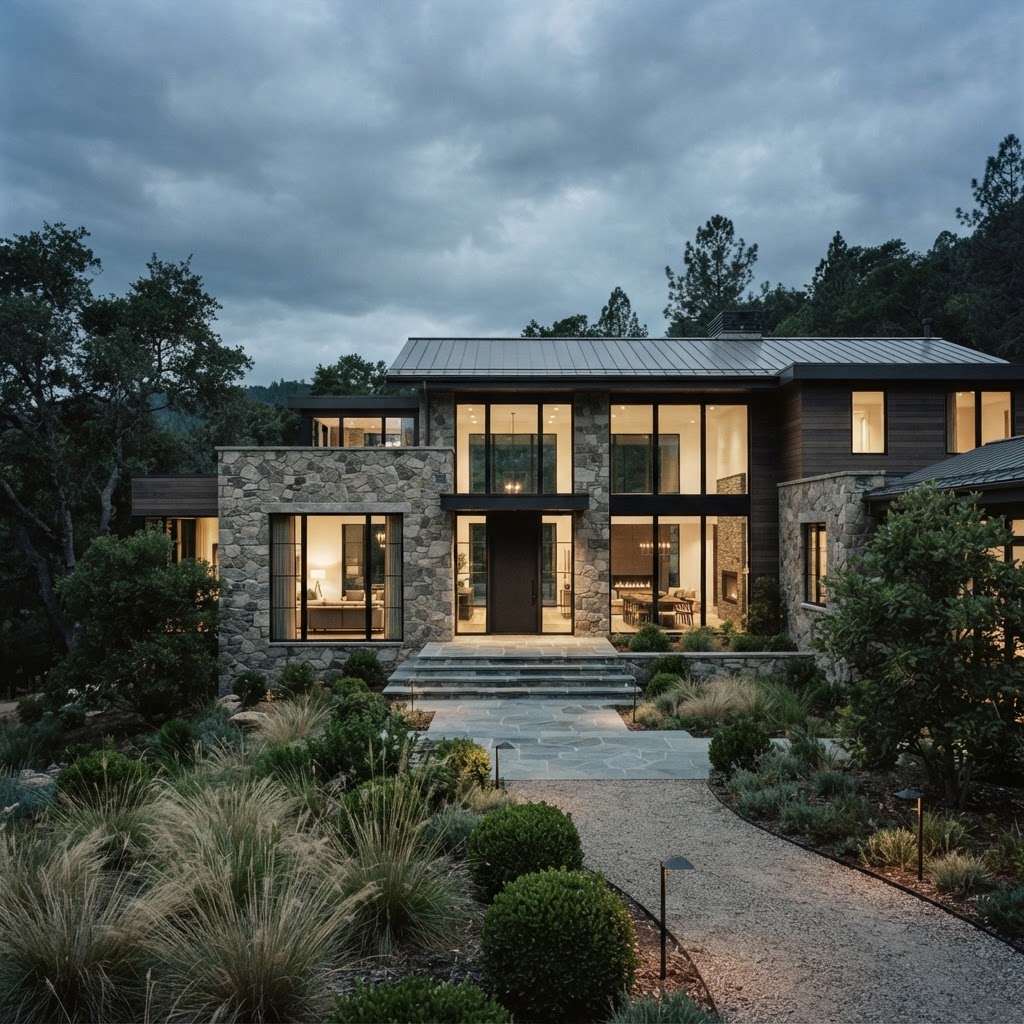 Stone veneer exterior and bluestone entry on a residential home in New Jersey