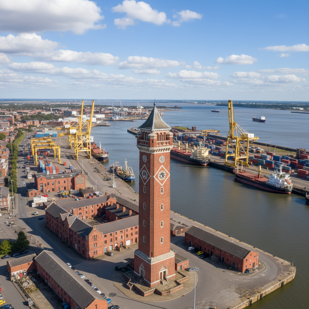 Grimsby skyline, a hub for the offshore wind industry