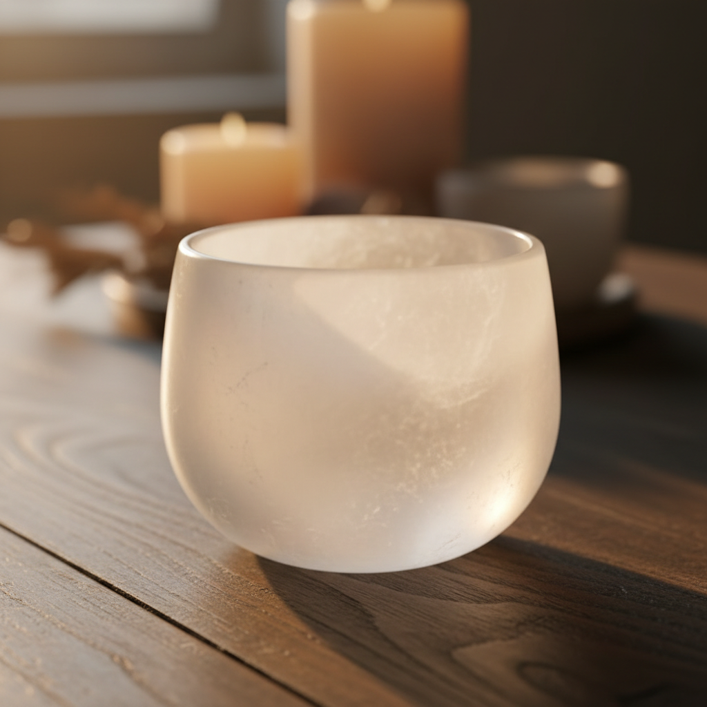 Brass singing bowl with shimmering light reflections