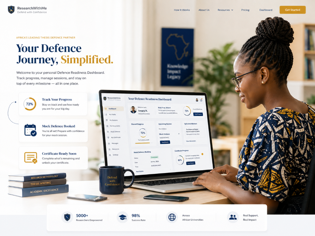 ResearchWithMe Defence Readiness Dashboard — track progress, manage sessions, and prepare for your defence