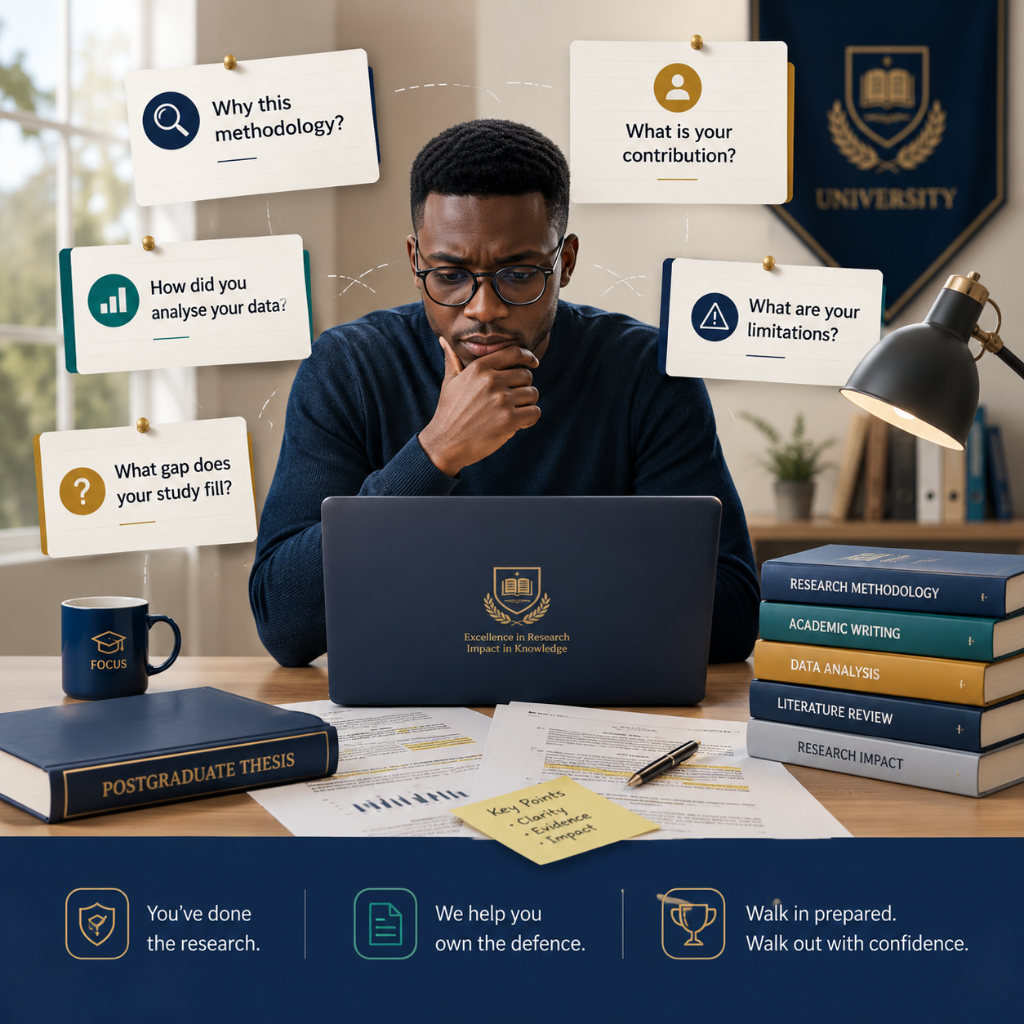 Postgraduate researcher preparing for thesis defence