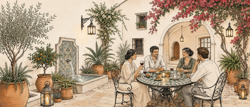 Patio dining table set for a shared meal