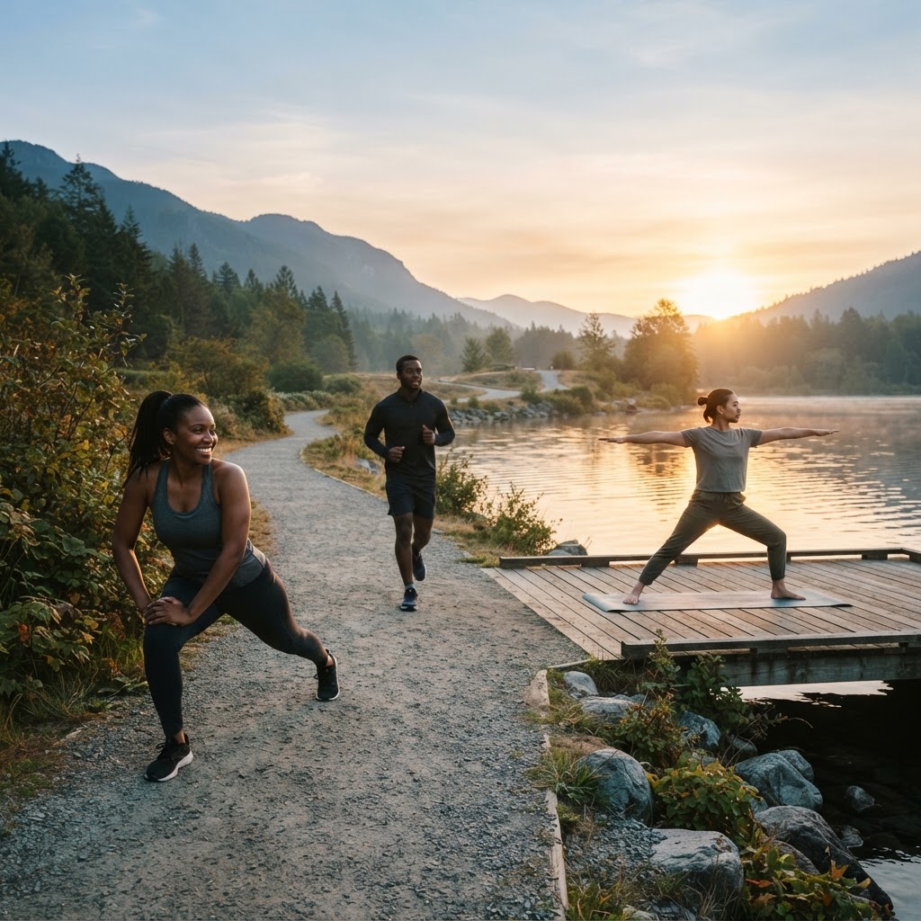 People exercising outdoors — the active lifestyle Blue Dragonfly supports