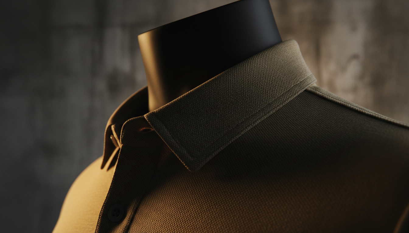 Premium polo shirt collar in dramatic lighting