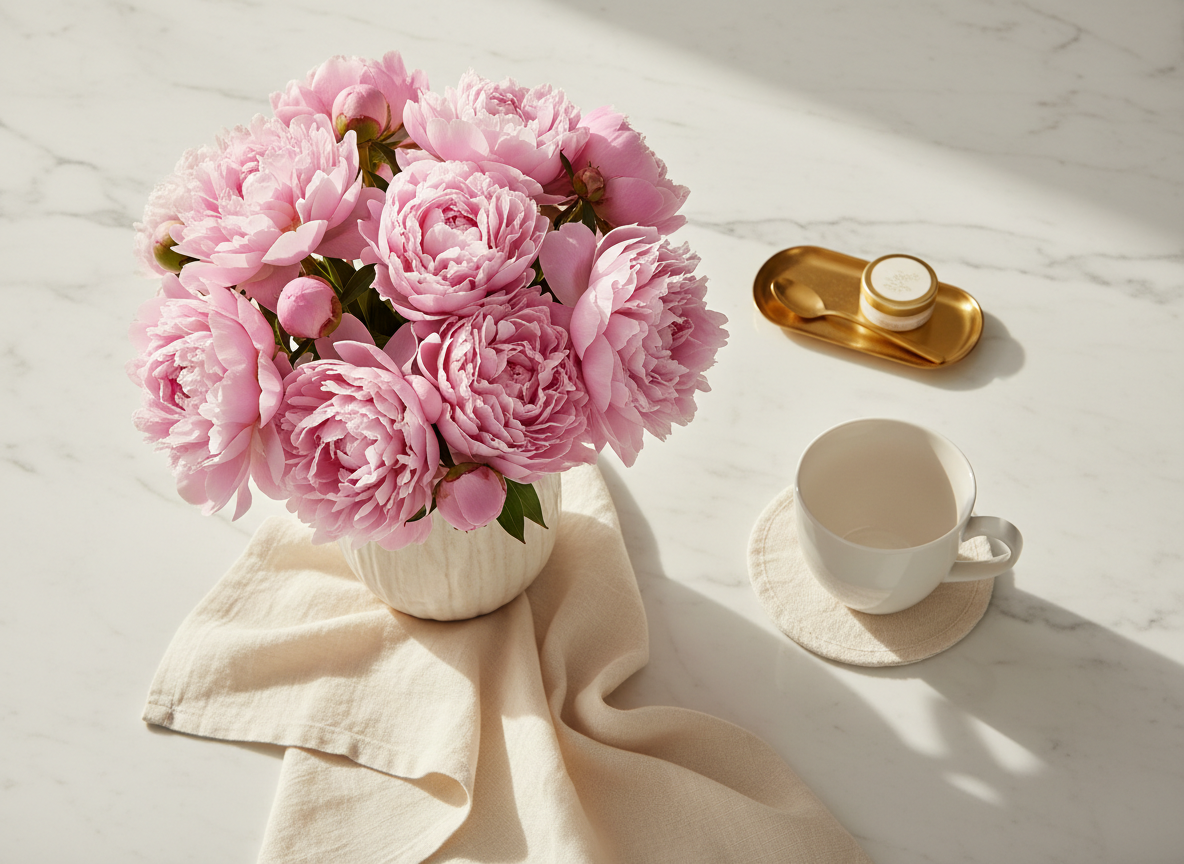 Beautiful flowers and coffee arrangement