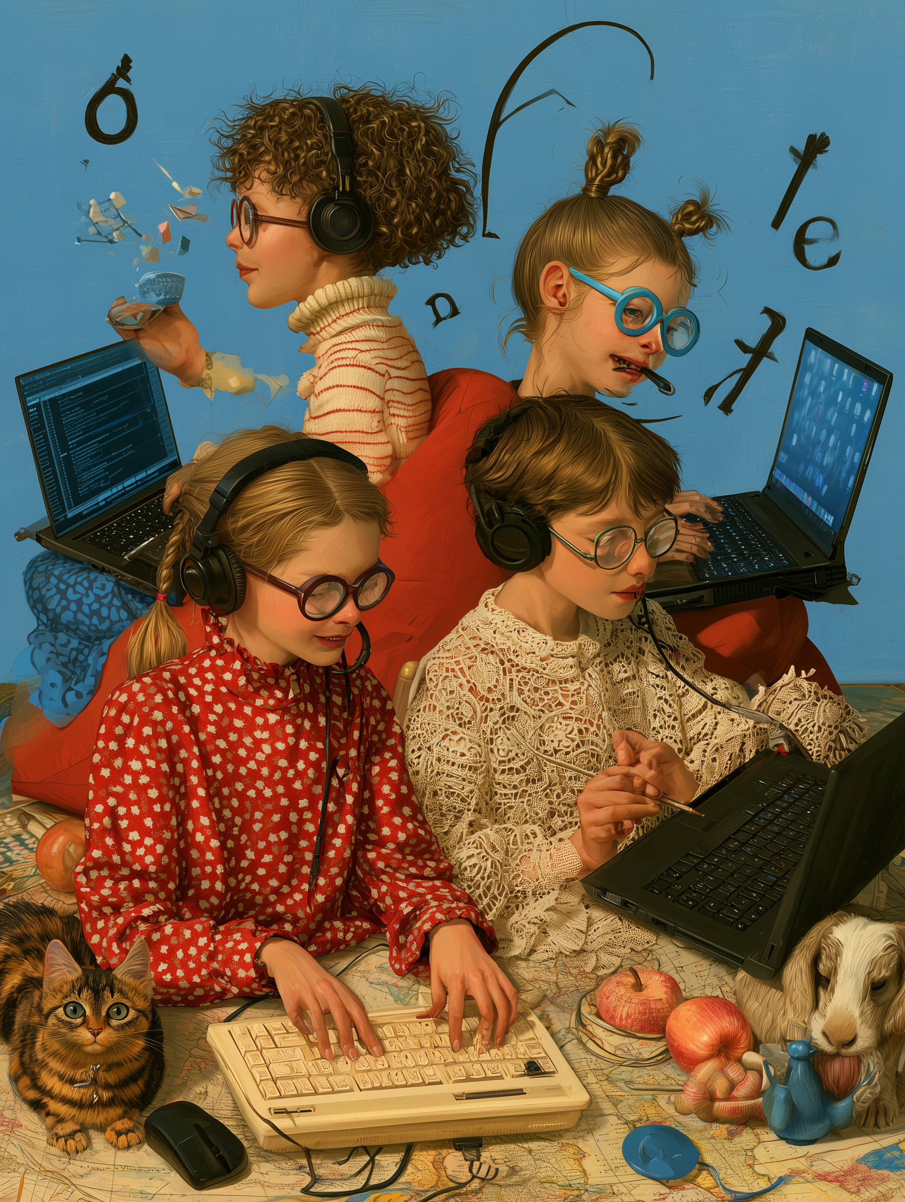 Kids playing learning games on laptops