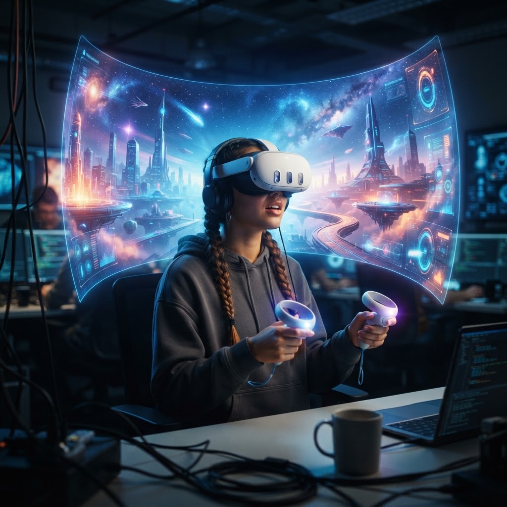 Student experiencing Virtual Reality Learning