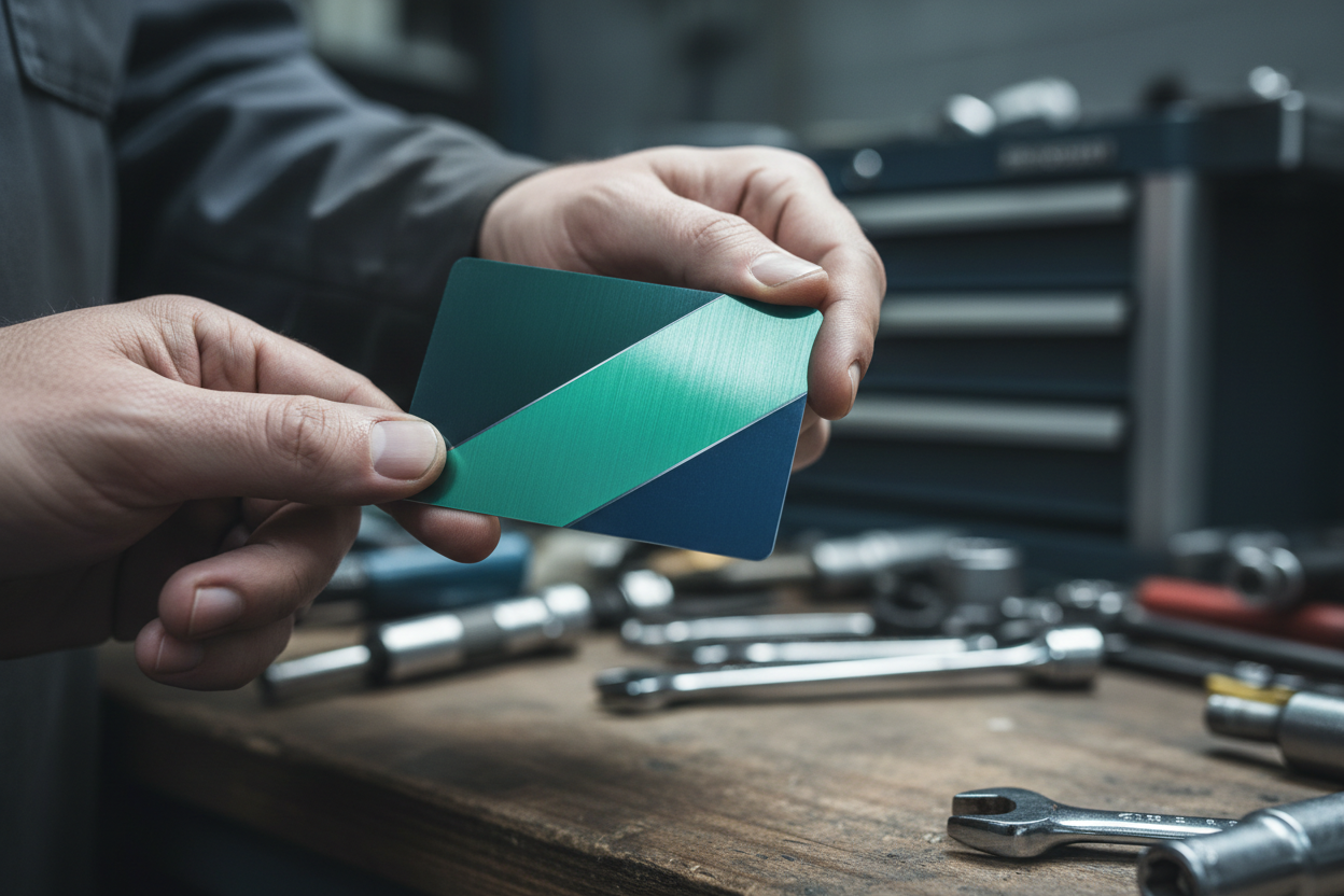 VIP membership card held by mechanic