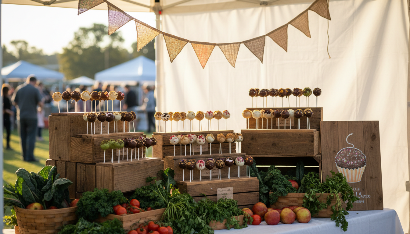 Farmers market booth with artisanal cake pops