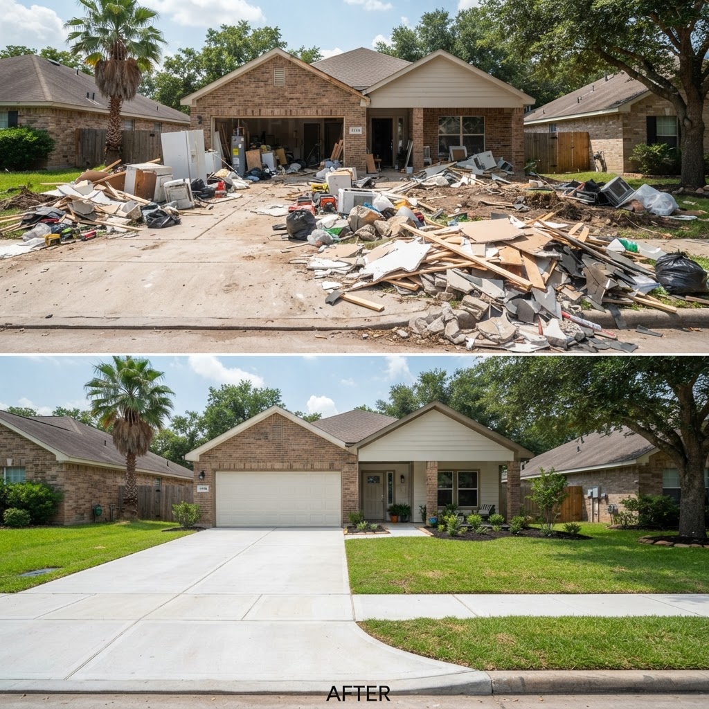 Construction debris before and after