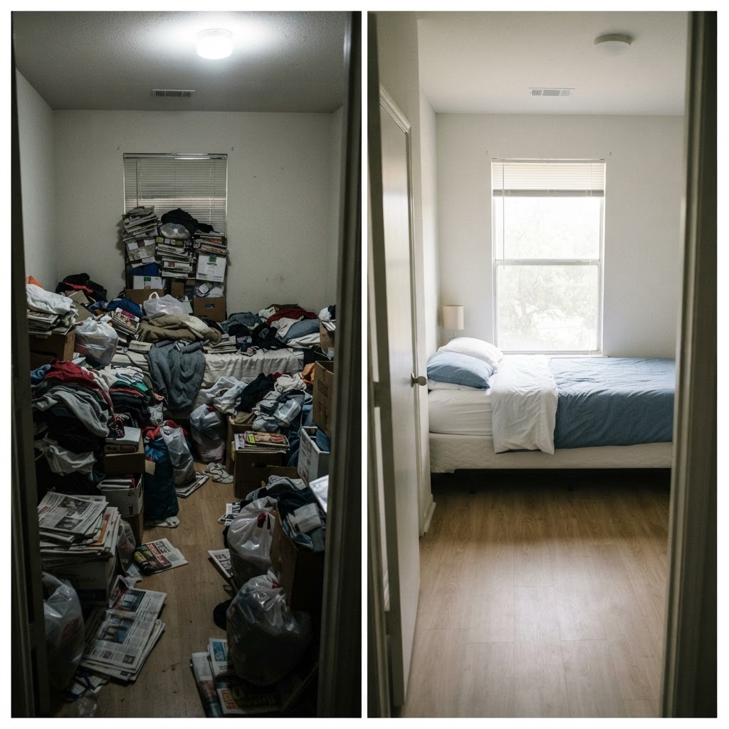 Hoarding cleanout before and after