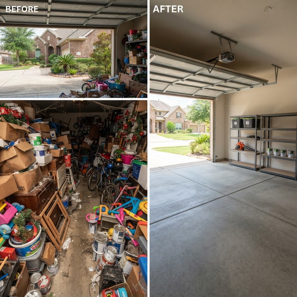 Garage cleanout before and after