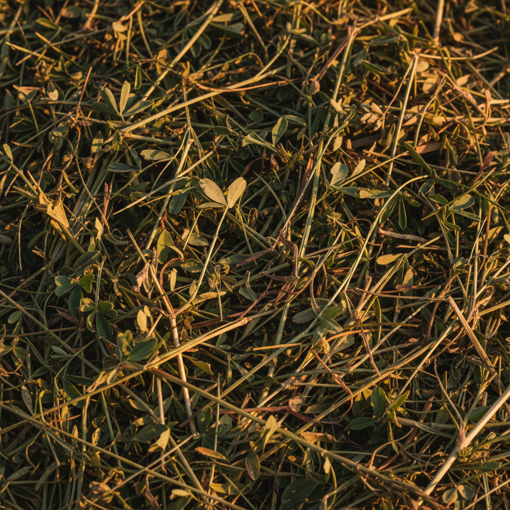 Close-up of premium alfalfa lucerne hay with golden green texture